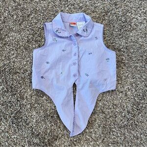 Vintage McKids Girls Tank Top Purple Floral Embroidered Size 5 Front Tie Cropped